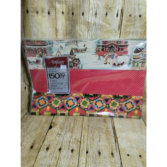 Vtg Christmas Artfaire Gift Wrap 24 Sheets 8 Designs Victorian Village NOS (4d) - Picture 1 of 9